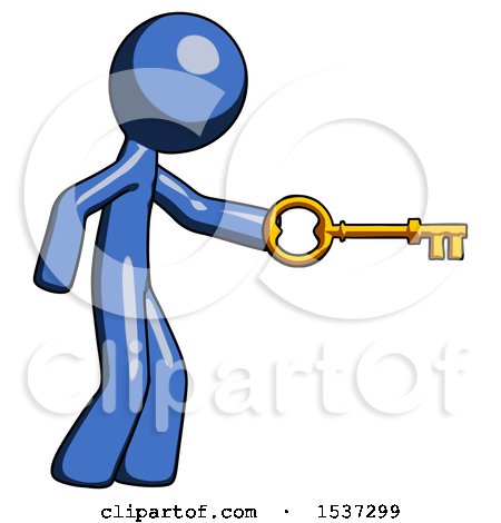 Blue Design Mascot Man with Big Key of Gold Opening Something by Leo Blanchette