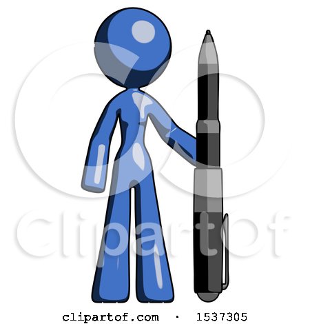 Blue Design Mascot Woman Holding Large Pen by Leo Blanchette