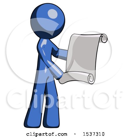 Blue Design Mascot Man Holding Blueprints or Scroll by Leo Blanchette