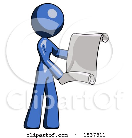 Blue Design Mascot Woman Holding Blueprints or Scroll by Leo Blanchette