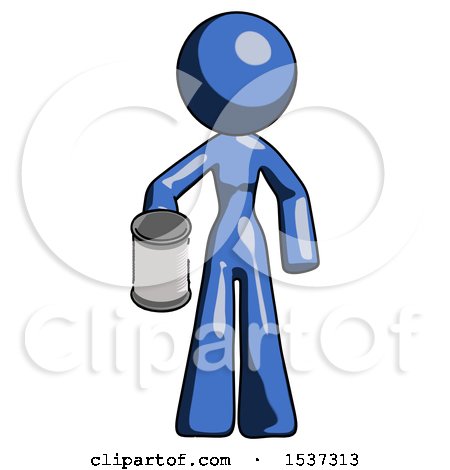 Blue Design Mascot Woman Begger Holding Can Begging or Asking for Charity by Leo Blanchette