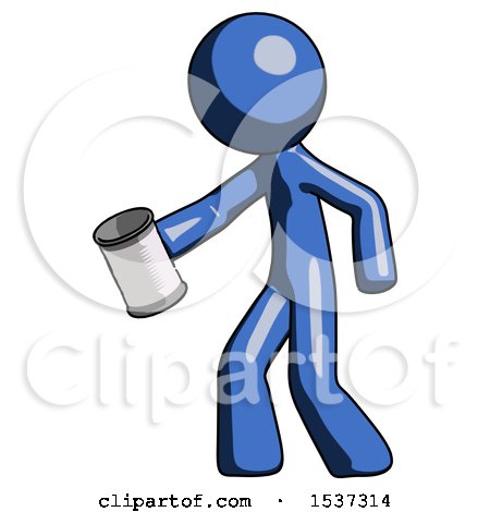 Blue Design Mascot Man Begger Holding Can Begging or Asking for Charity Facing Left by Leo Blanchette