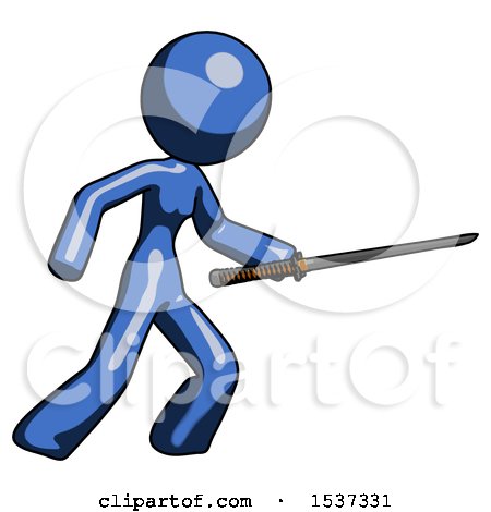 Blue Design Mascot Woman Stabbing with Ninja Sword Katana by Leo Blanchette
