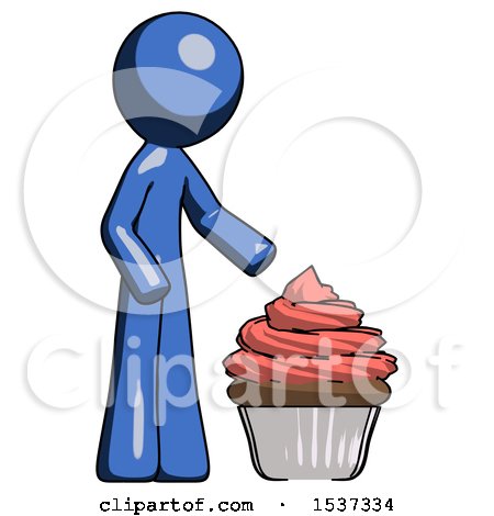 Blue Design Mascot Man with Giant Cupcake Dessert by Leo Blanchette