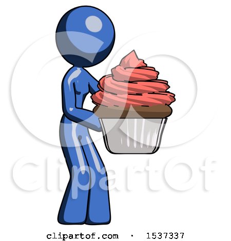 Blue Design Mascot Woman Holding Large Cupcake Ready to Eat or Serve by Leo Blanchette