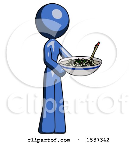 Blue Design Mascot Woman Holding Noodles Offering to Viewer by Leo Blanchette