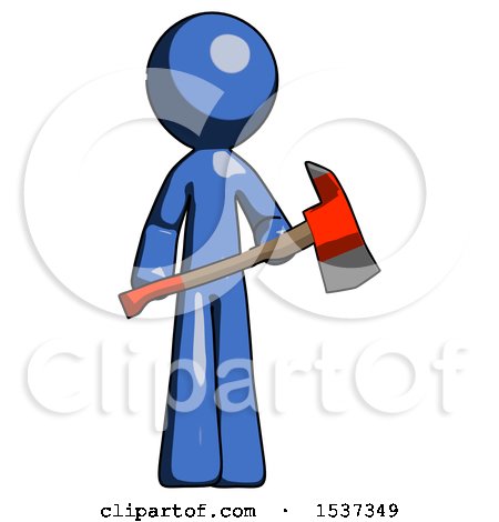 Blue Design Mascot Man Holding Red Fire Fighter's Ax by Leo Blanchette