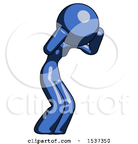 Blue Design Mascot Woman with Headache or Covering Ears Facing Turned to Her Right by Leo Blanchette