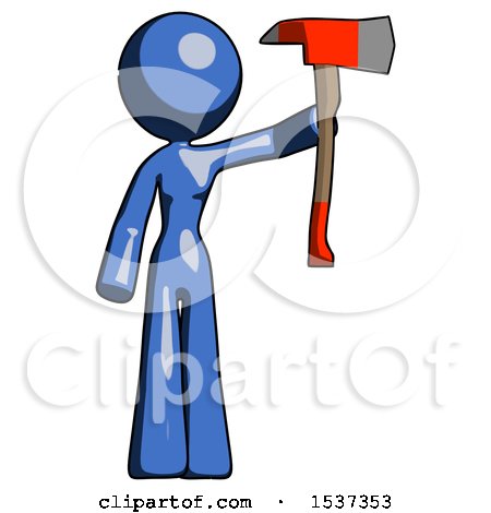 Blue Design Mascot Woman Holding up Red Firefighter's Ax by Leo Blanchette
