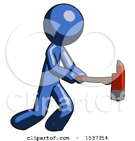 Blue Design Mascot Man with Ax Hitting, Striking, or Chopping by Leo Blanchette
