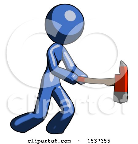 Blue Design Mascot Woman with Ax Hitting, Striking, or Chopping by Leo Blanchette