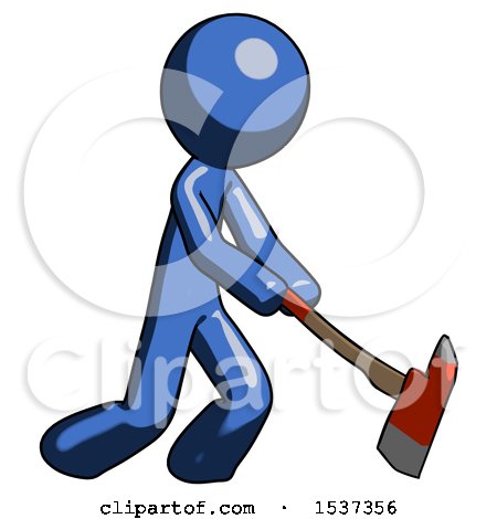 Blue Design Mascot Man Striking with a Red Firefighter's Ax by Leo Blanchette