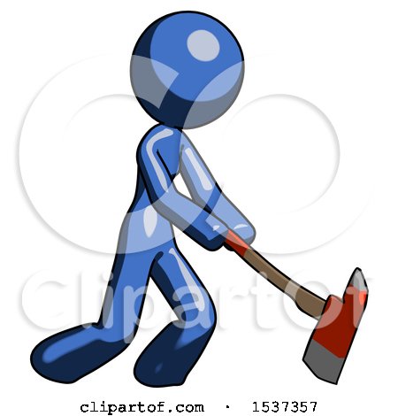 Blue Design Mascot Woman Striking with a Red Firefighter's Ax by Leo Blanchette