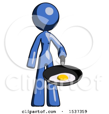 Blue Design Mascot Woman Frying Egg in Pan or Wok by Leo Blanchette
