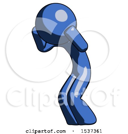 Blue Design Mascot Man with Headache or Covering Ears Turned to His Left by Leo Blanchette