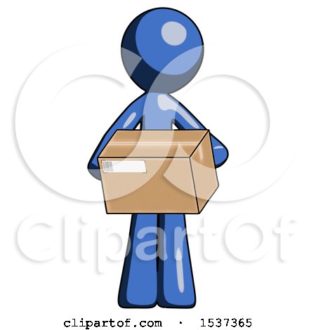 Blue Design Mascot Man Holding Box Sent or Arriving in Mail by Leo Blanchette