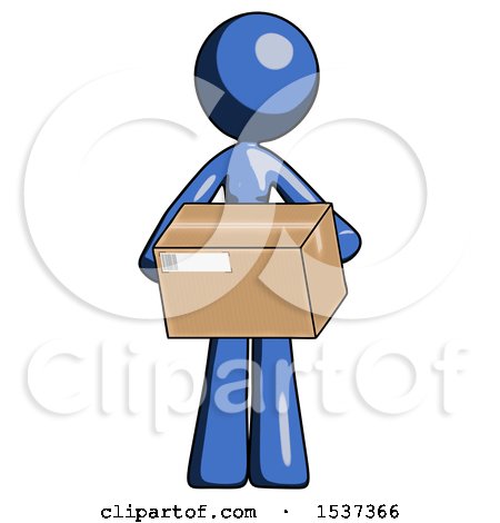 Blue Design Mascot Woman Holding Box Sent or Arriving in Mail by Leo Blanchette