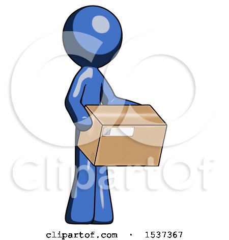 Blue Design Mascot Man Holding Package to Send or Recieve in Mail by Leo Blanchette