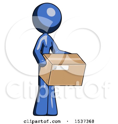 Blue Design Mascot Woman Holding Package to Send or Recieve in Mail by Leo Blanchette