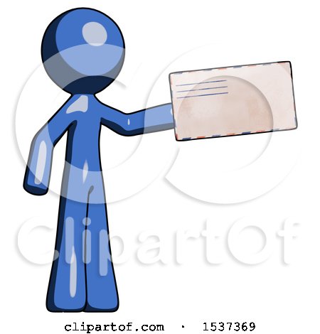 Blue Design Mascot Man Holding Large Envelope by Leo Blanchette