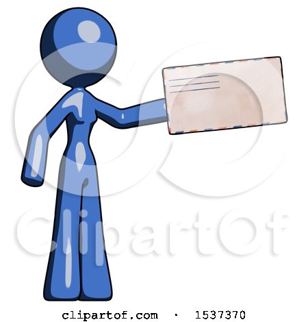 Blue Design Mascot Woman Holding Large Envelope by Leo Blanchette