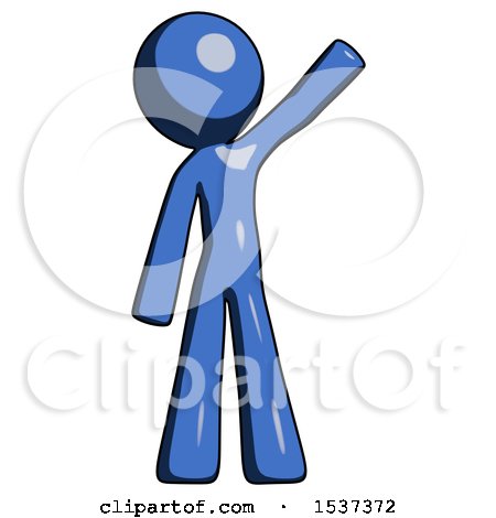 Blue Design Mascot Man Waving Emphatically with Left Arm by Leo Blanchette