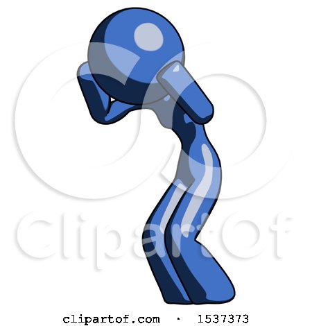Blue Design Mascot Woman with Headache or Covering Ears Facing Turned to Her Left by Leo Blanchette