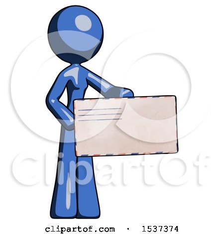 Blue Design Mascot Woman Presenting Large Envelope by Leo Blanchette