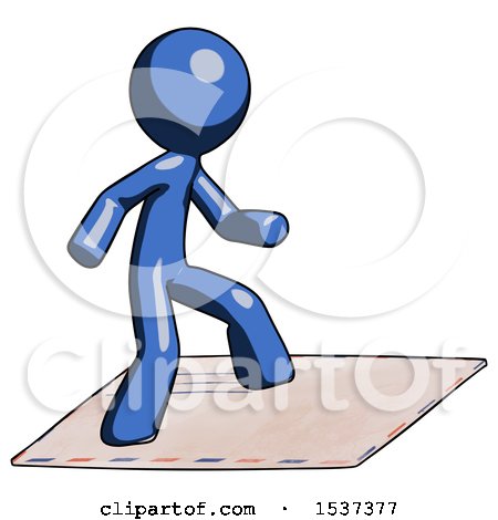 Blue Design Mascot Man on Postage Envelope Surfing by Leo Blanchette
