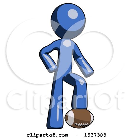 Blue Design Mascot Man Standing with Foot on Football by Leo Blanchette