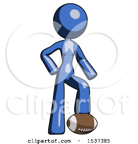Blue Design Mascot Woman Standing with Foot on Football by Leo Blanchette