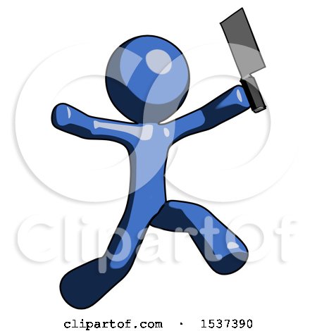 Blue Design Mascot Man Psycho Running with Meat Cleaver by Leo Blanchette