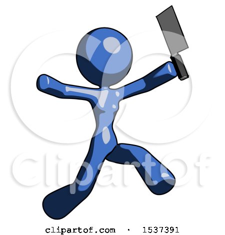 Blue Design Mascot Woman Psycho Running with Meat Cleaver by Leo Blanchette