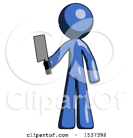 Blue Design Mascot Man Holding Meat Cleaver by Leo Blanchette