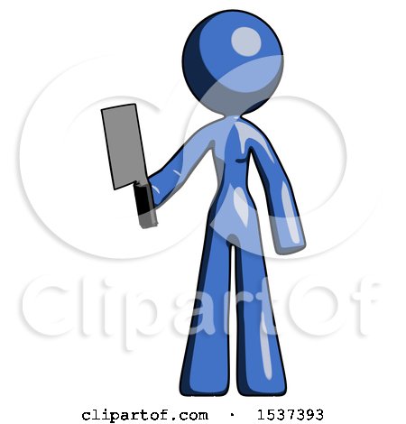Blue Design Mascot Woman Holding Meat Cleaver by Leo Blanchette