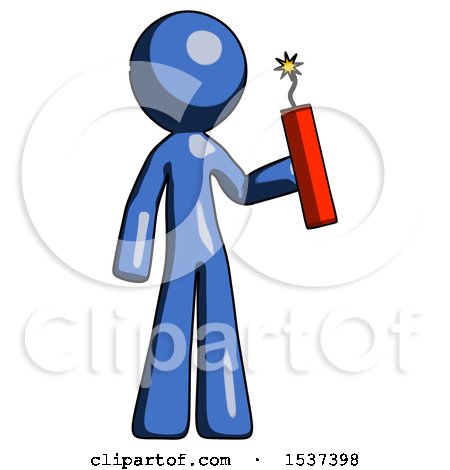 Blue Design Mascot Man Holding Dynamite with Fuse Lit by Leo Blanchette