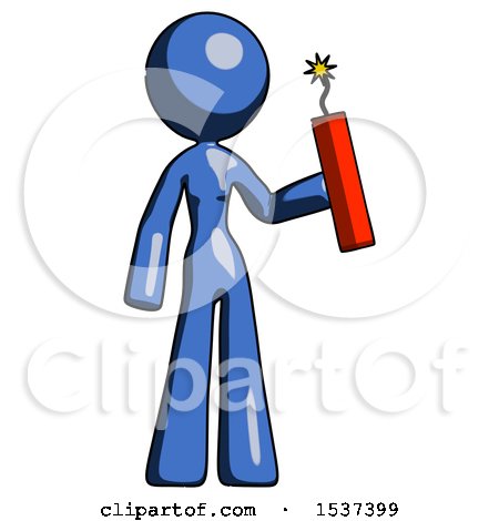 Blue Design Mascot Woman Holding Dynamite with Fuse Lit by Leo Blanchette