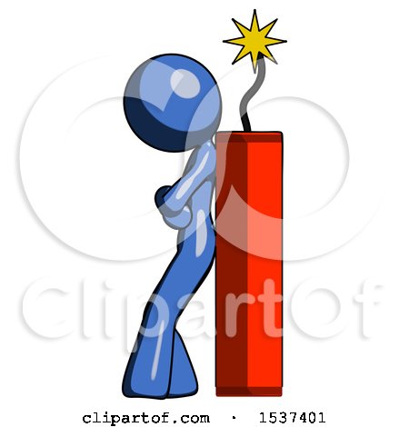 Blue Design Mascot Woman Leaning Against Dynimate, Large Stick Ready to Blow by Leo Blanchette