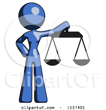 Blue Design Mascot Woman Holding Scales of Justice by Leo Blanchette