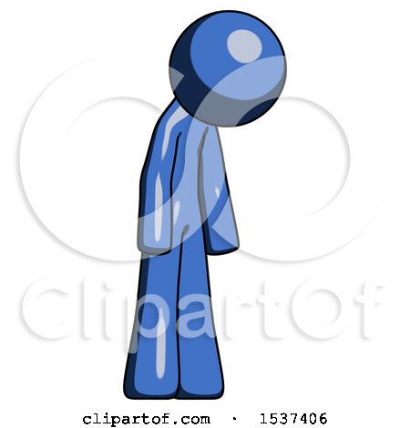 Blue Design Mascot Man Depressed with Head down Turned Right by Leo Blanchette