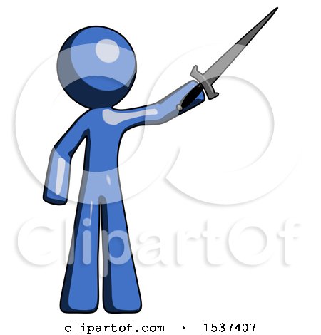 Blue Design Mascot Man Holding Sword in the Air Victoriously by Leo Blanchette