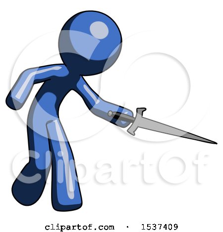Blue Design Mascot Man Sword Pose Stabbing or Jabbing by Leo Blanchette
