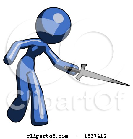 Blue Design Mascot Woman Sword Pose Stabbing or Jabbing by Leo Blanchette
