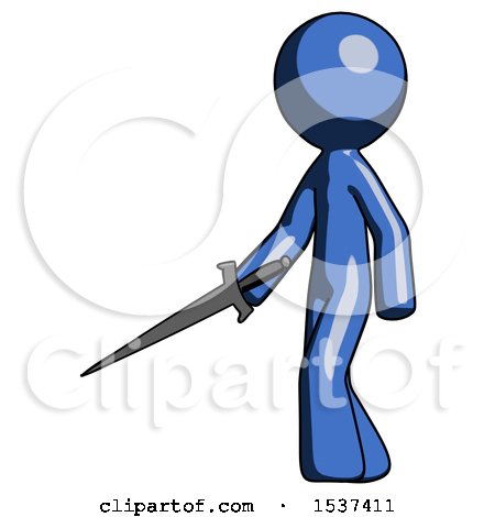 Blue Design Mascot Man with Sword Walking Confidently by Leo Blanchette