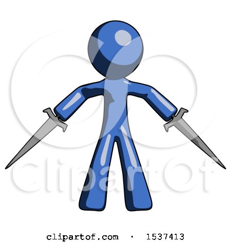 Blue Design Mascot Man Two Sword Defense Pose by Leo Blanchette