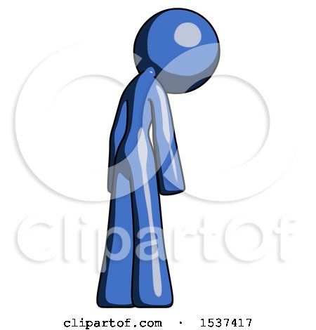 Blue Design Mascot Woman Depressed with Head Down, Back to Viewer, Right by Leo Blanchette