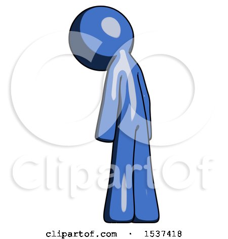 Blue Design Mascot Man Depressed with Head Down, Back to Viewer, Left by Leo Blanchette