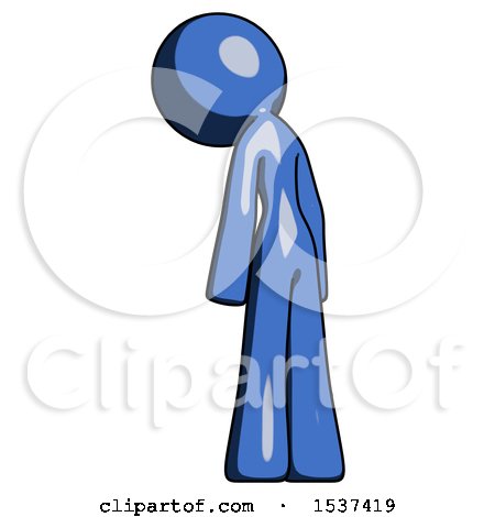 Blue Design Mascot Woman Depressed with Head Down, Back to Viewer, Left by Leo Blanchette