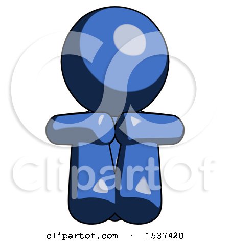 Blue Design Mascot Man Sitting with Head down Facing Forward by Leo Blanchette