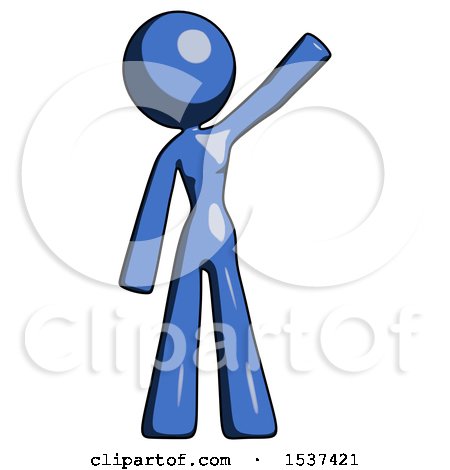 Blue Design Mascot Woman Waving Emphatically with Left Arm by Leo Blanchette